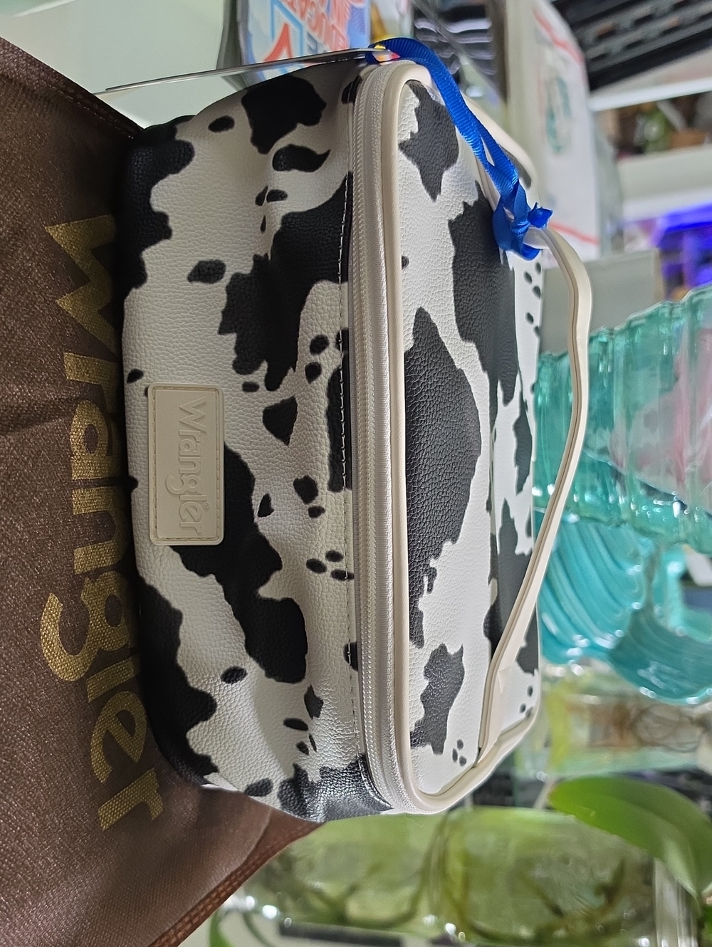 Wrangler Black and White Cowprint Cosmetic Pouch with Cream Trim